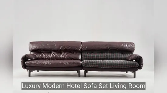 Modern Hotel Sofa Set Living Room Furniture Office Home Leisure Couch Sofa Canvas Fabric and Genuine Leather Sofa